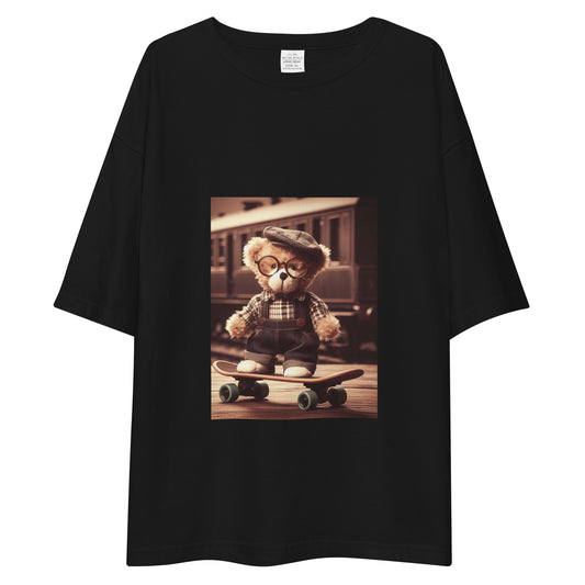 Train Time Traveler Bear T-Shirt Black - ROSE Society